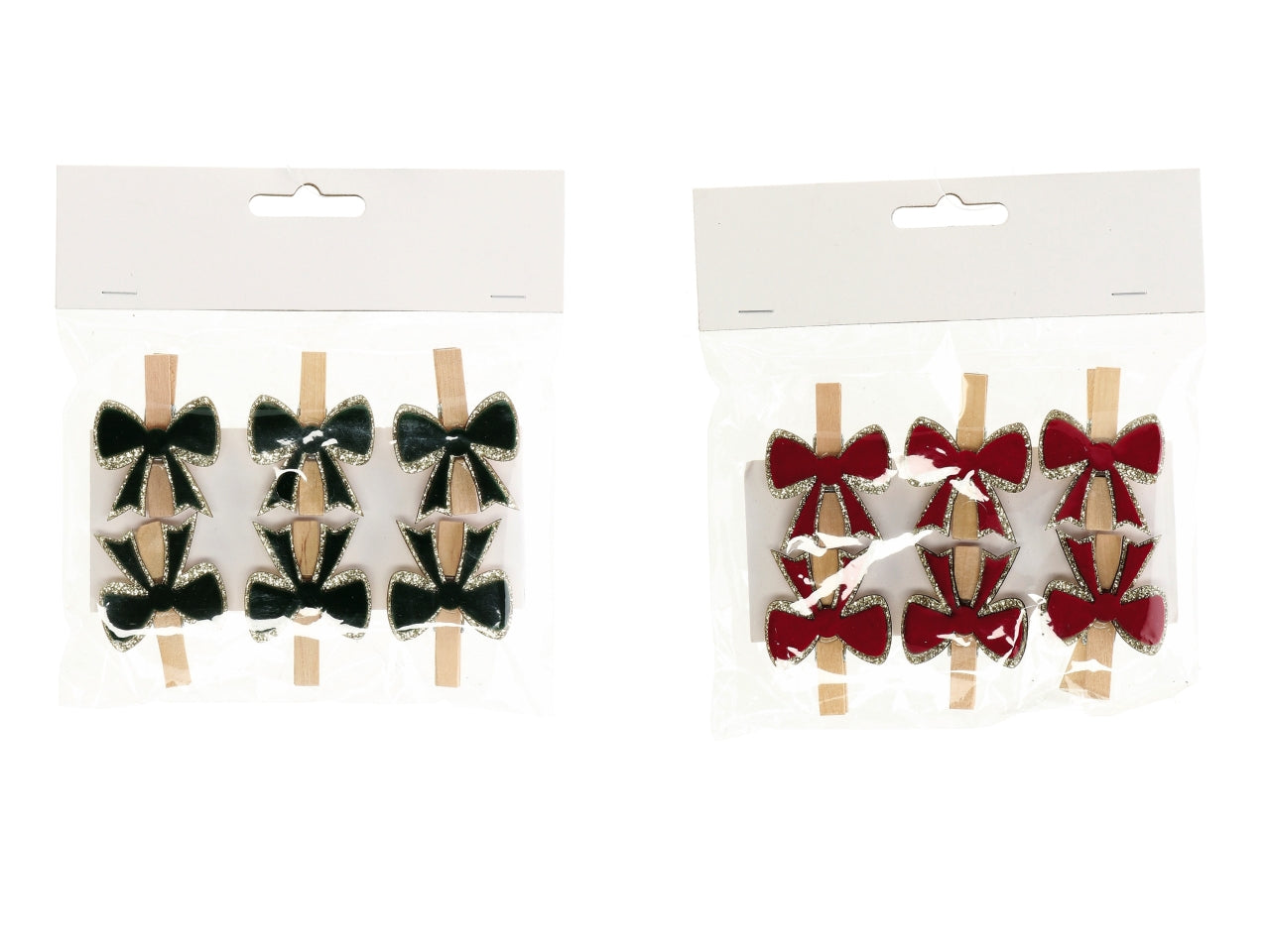 Set 6 mollette con fiocco 4x5cm, 2 colori assortiti