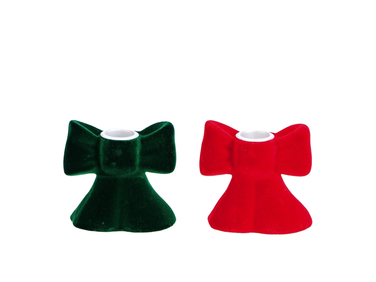 Portacandela con fiocco in resina e velluto 9x4xh.8cm, 2 colori assortiti
