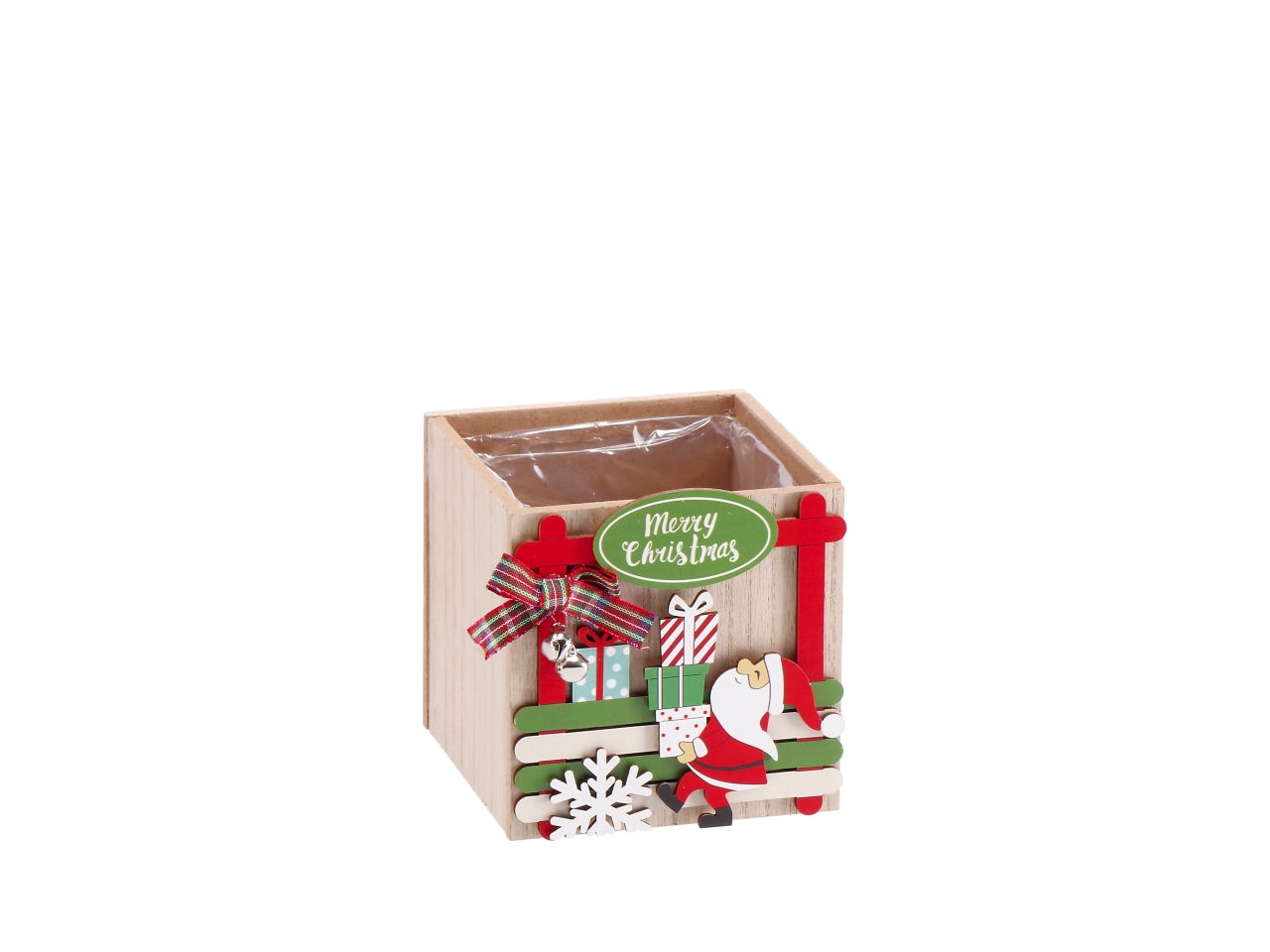 Cachepot natalizio in mdf 10x10xh.10cm, 2 decori assortiti