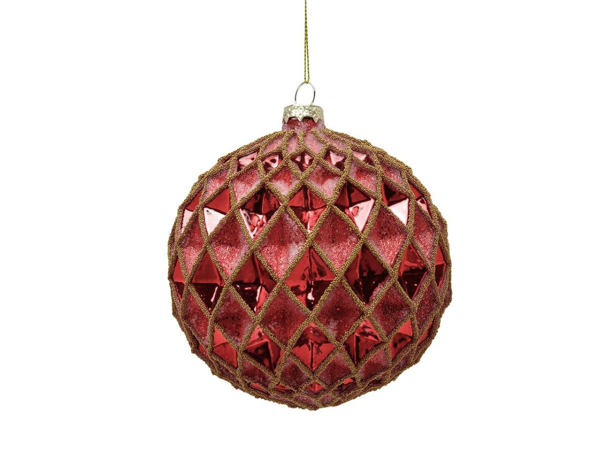 Palla rombi in vetro colore rosso d.12cm