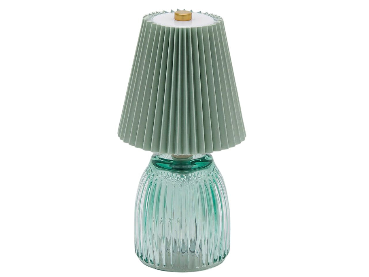 Lampada da tavolo plisse' in vetro e tessuto verde acqua d.11,5cmxh.22cm, con cavo USB