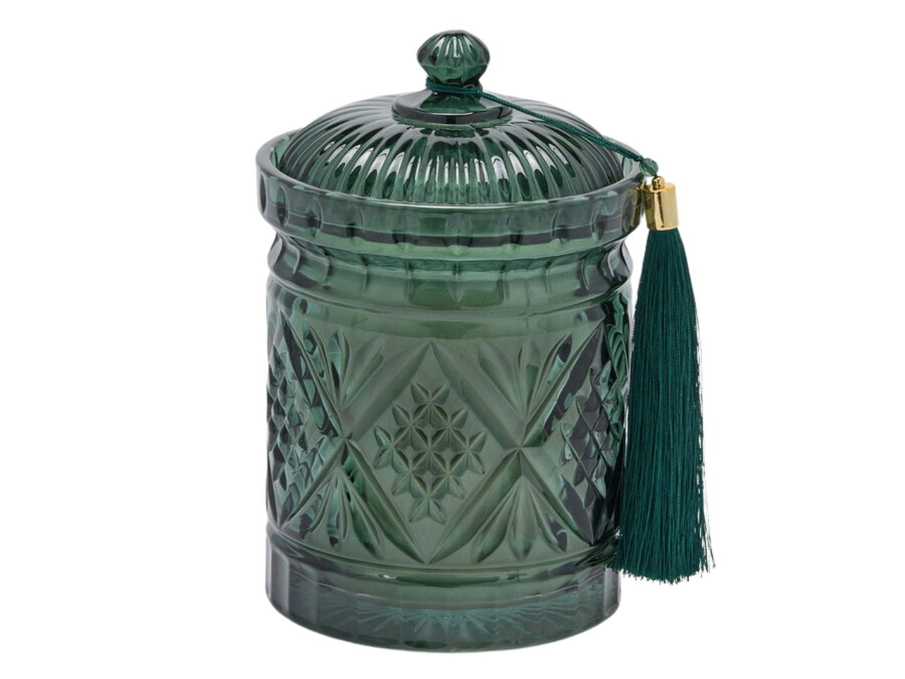 Candela con contenitore e coperchio in vetro Crystal 12xh.18cm oro, profumazione cardamomo 600gr 50h