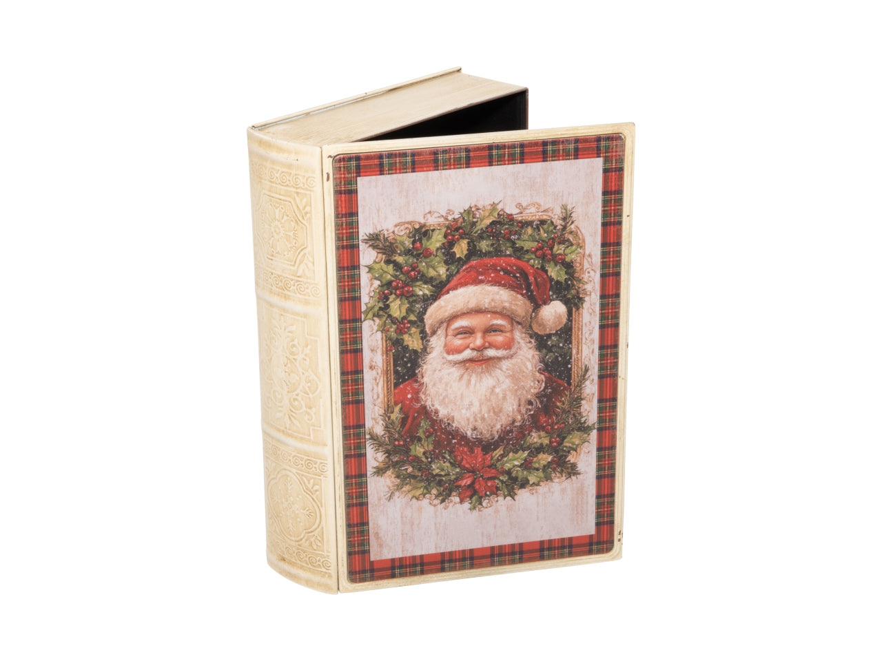 Scatola libro decorativa 30x20x7cm in metallo con Babbo Natale