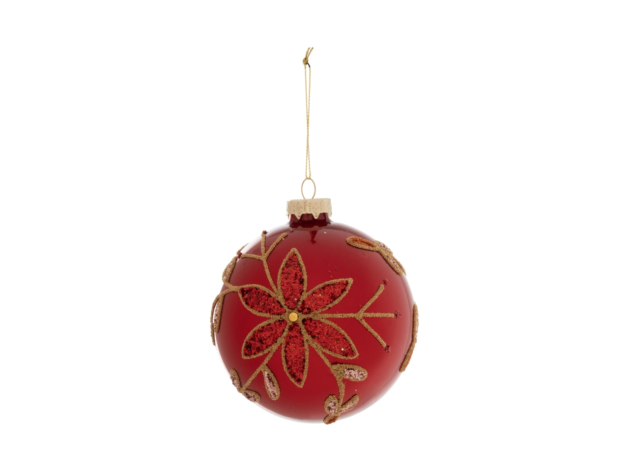 Palla 12cm in vetro con decoro fiore rosso