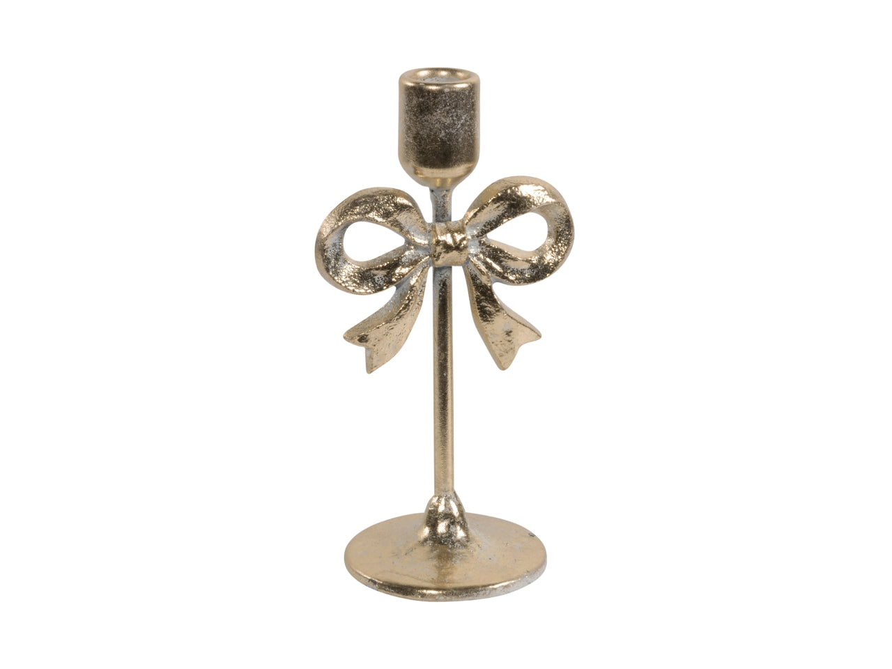 Portacandele 20cm in metallo con fiocco oro
