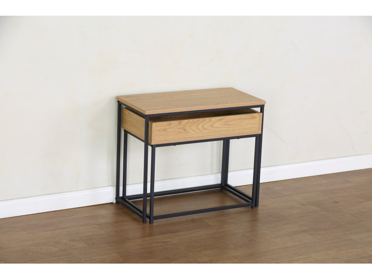 Tavolino leonardo modern oak 60x30x50/55x30x45cm melamina set da 2 tavolini