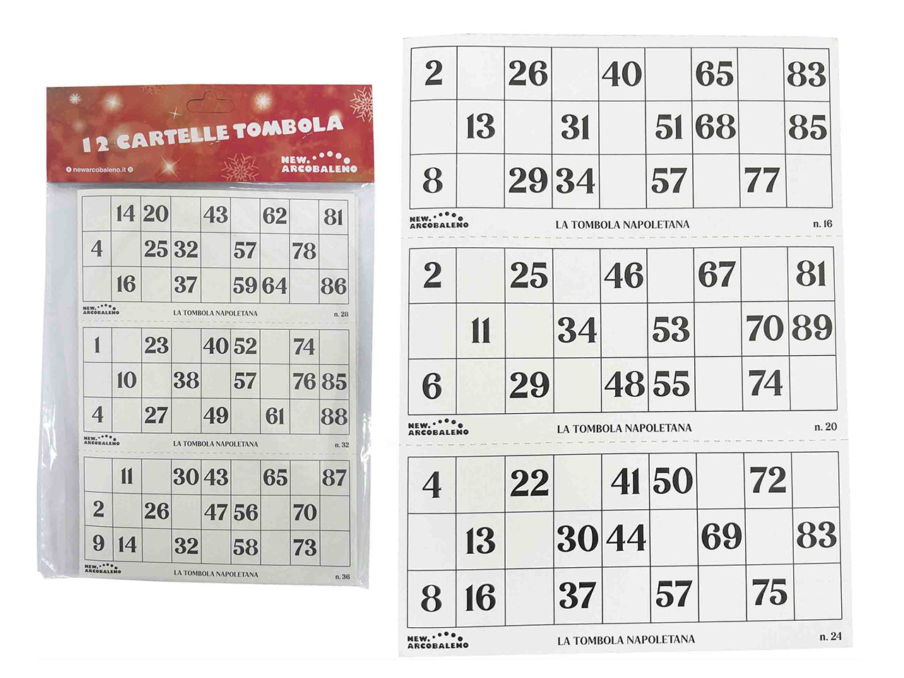 12 cartelle per tombola 17x8cm
