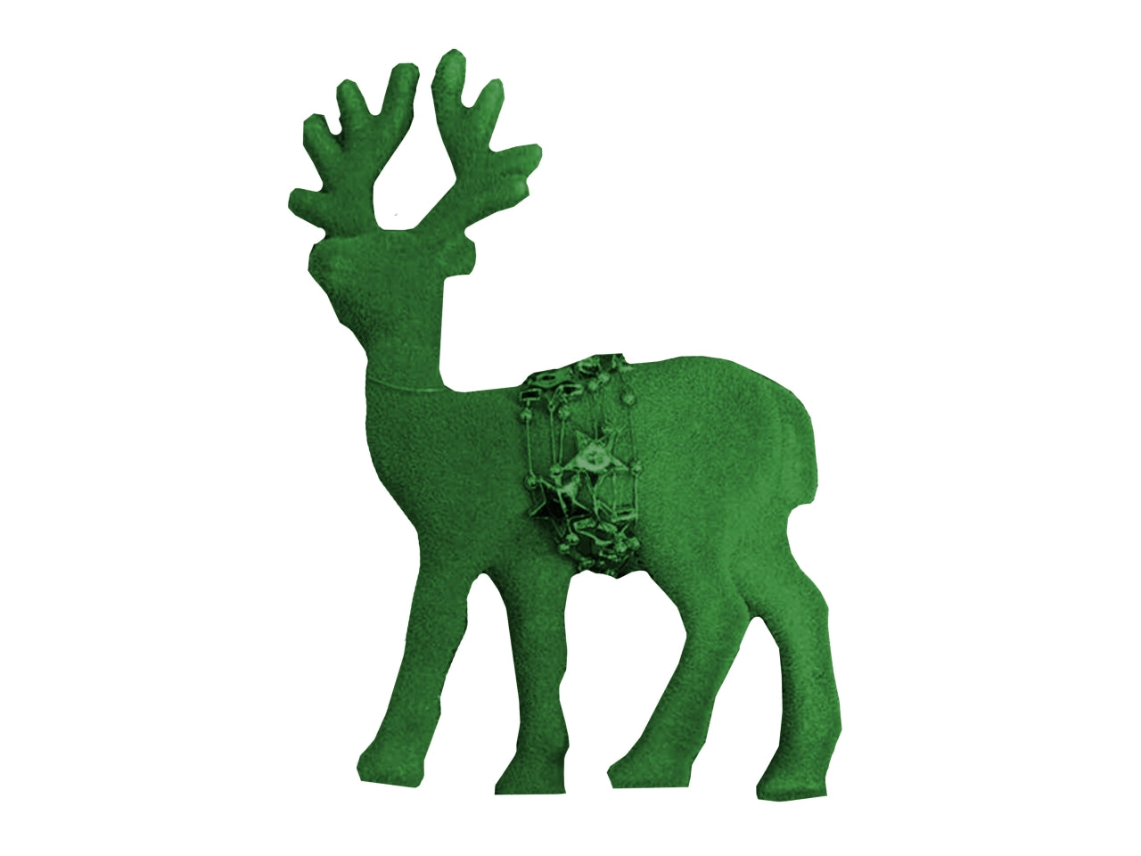 Renna 11xh15cm floccata verde con decorazione