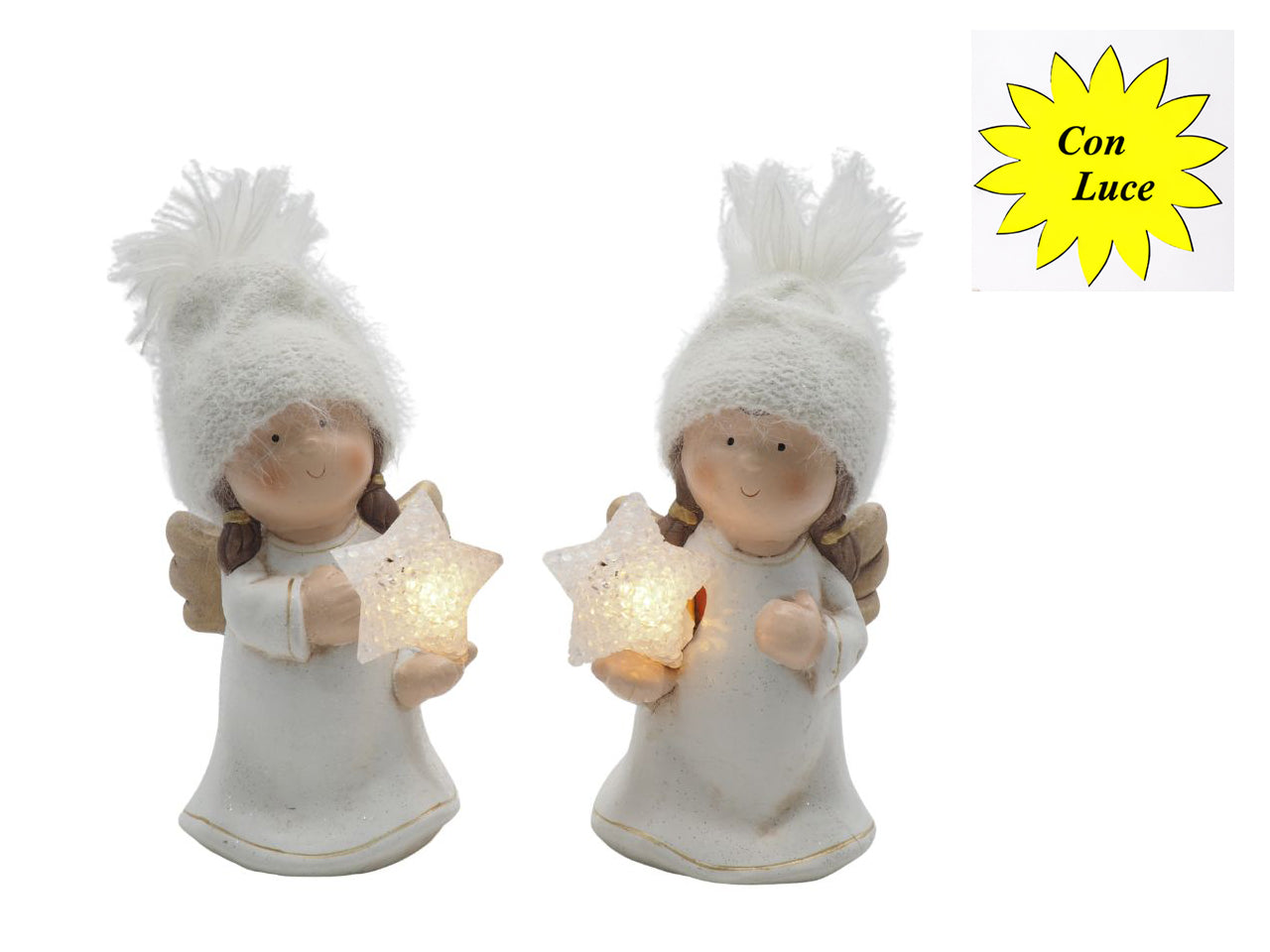 Angelo 19cm in magnesia bianco con luce in 2 assortimenti