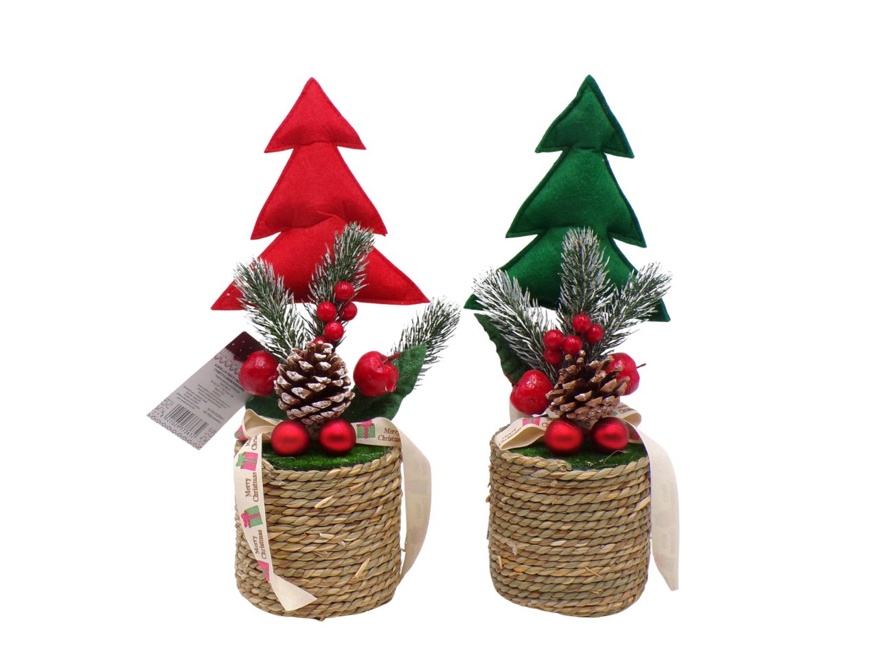 Alberello 29cm in tessuto con bacche e pigne in 2 assortimenti