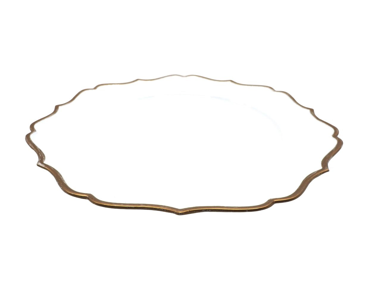 Piatto fiore in plastica 33cm bianco con bordo oro