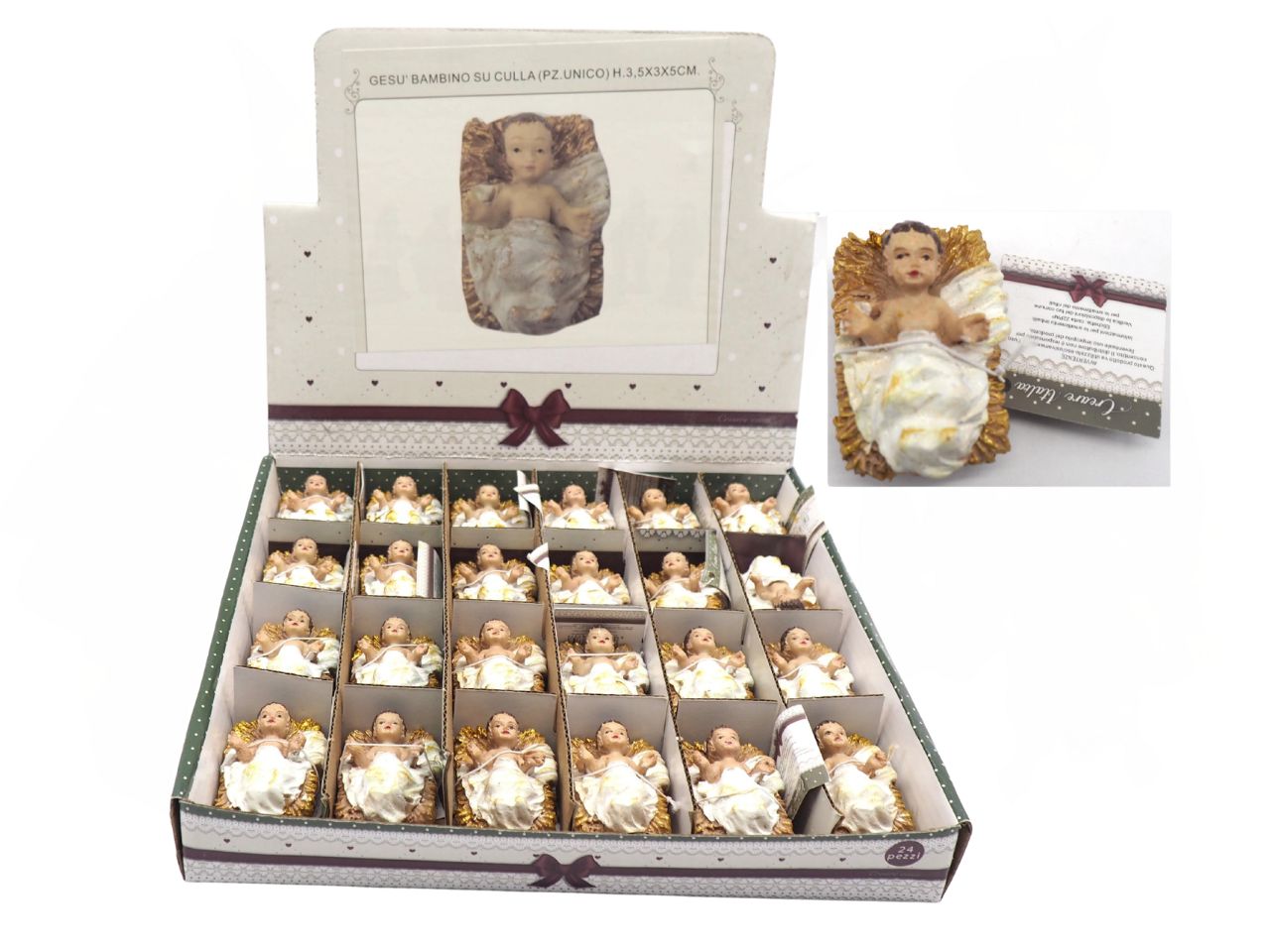 Gesu' bambino piccolo h.3,5cm con culla in poliresina