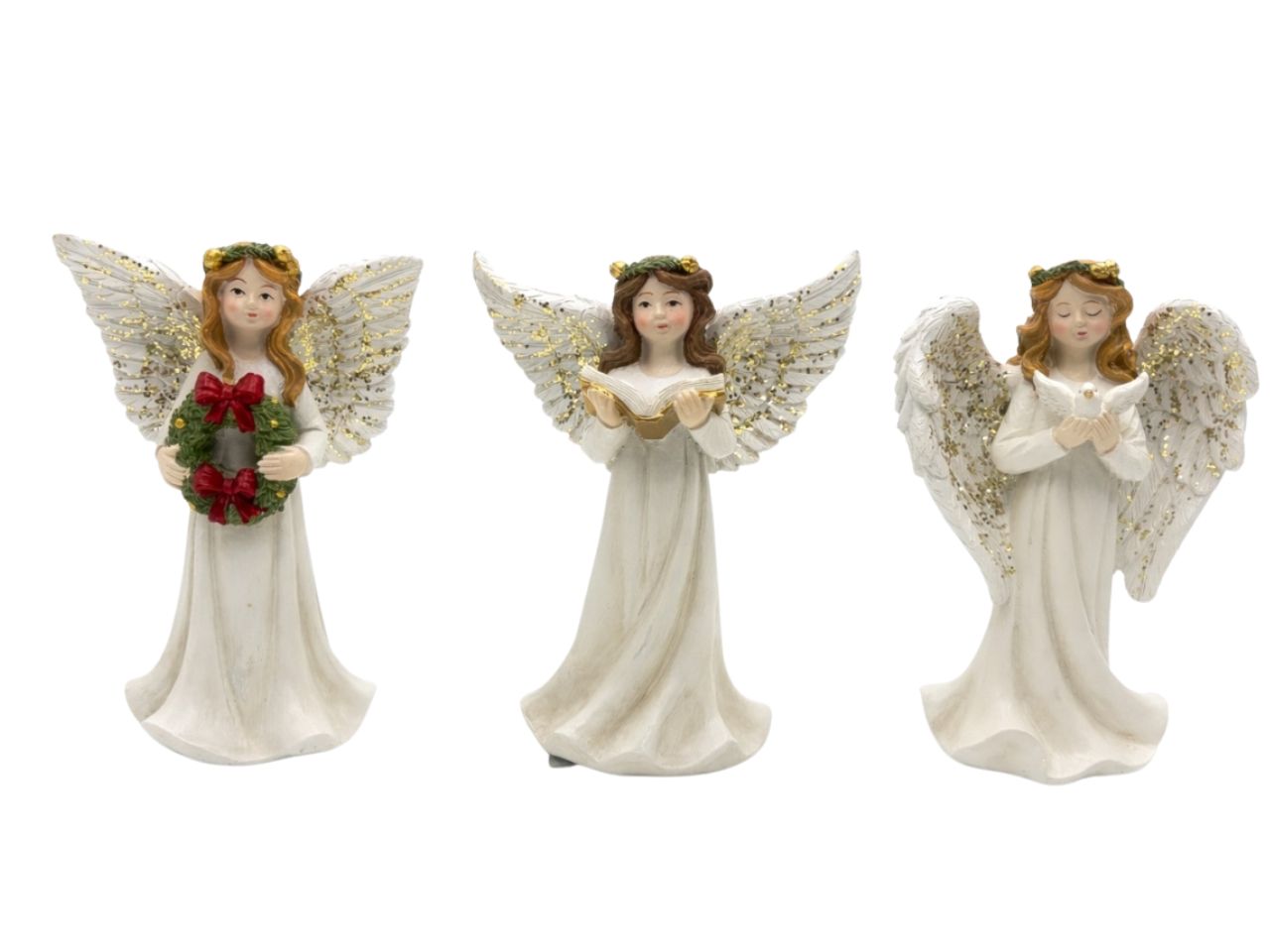 Angelo h.16cm in poliresina con luci, 3 assortimenti