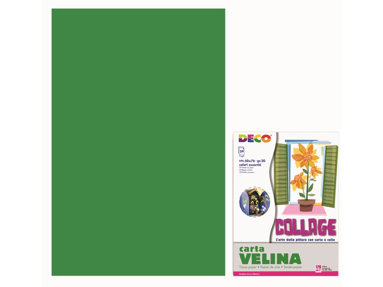 Velina 50x76cm busta 24 fogli verde scuro