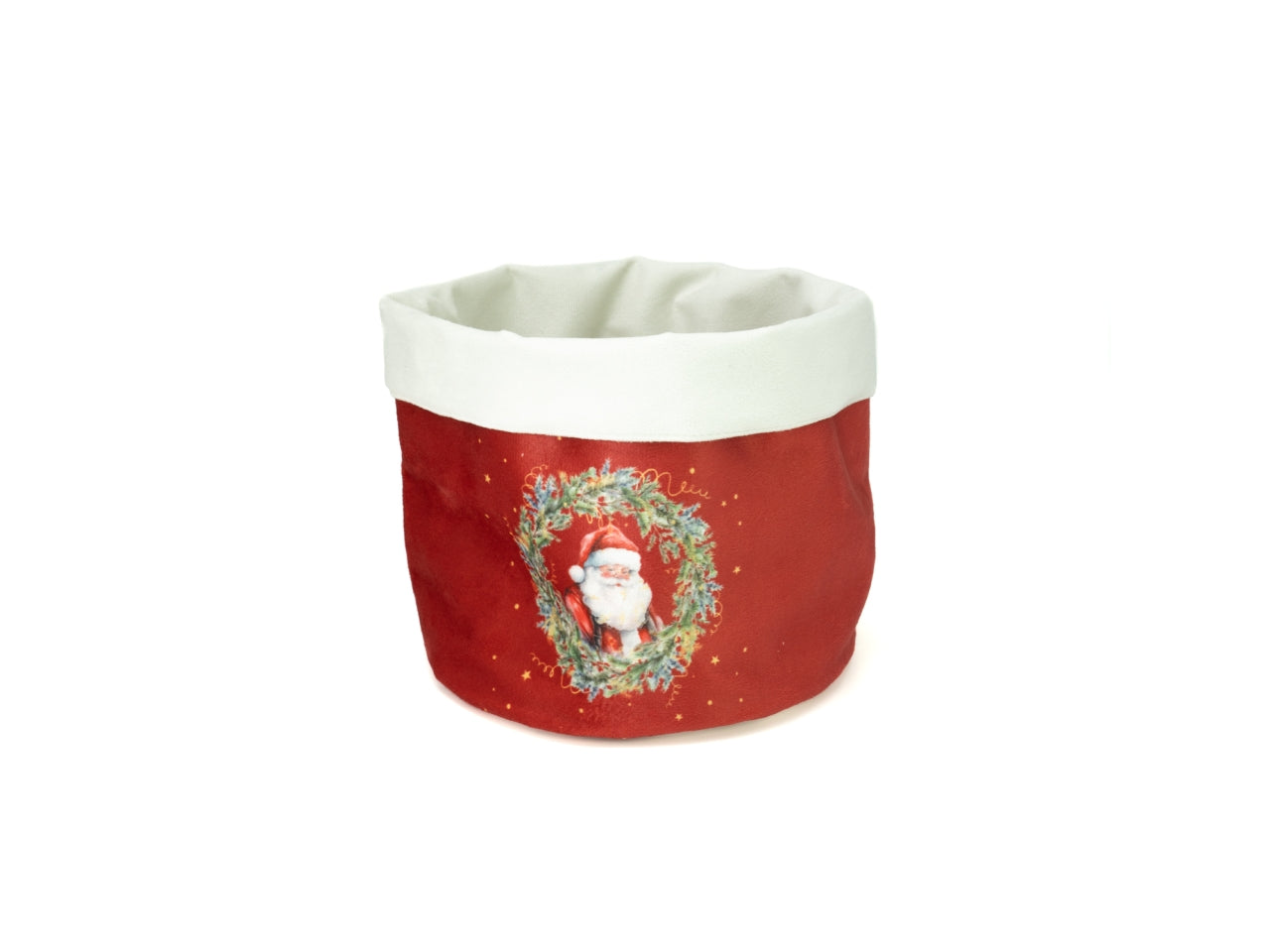 Cestino con Babbo Natale 20x22cm  in velluto rosso