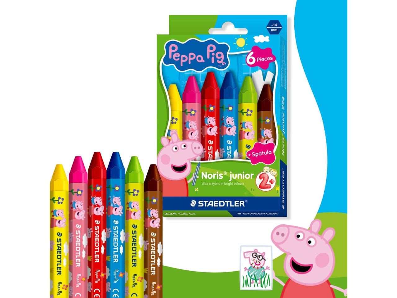 Noris junior pastello a cera jumbo peppa pig d.14mm astuccio con 6 pastelli colori assortiti