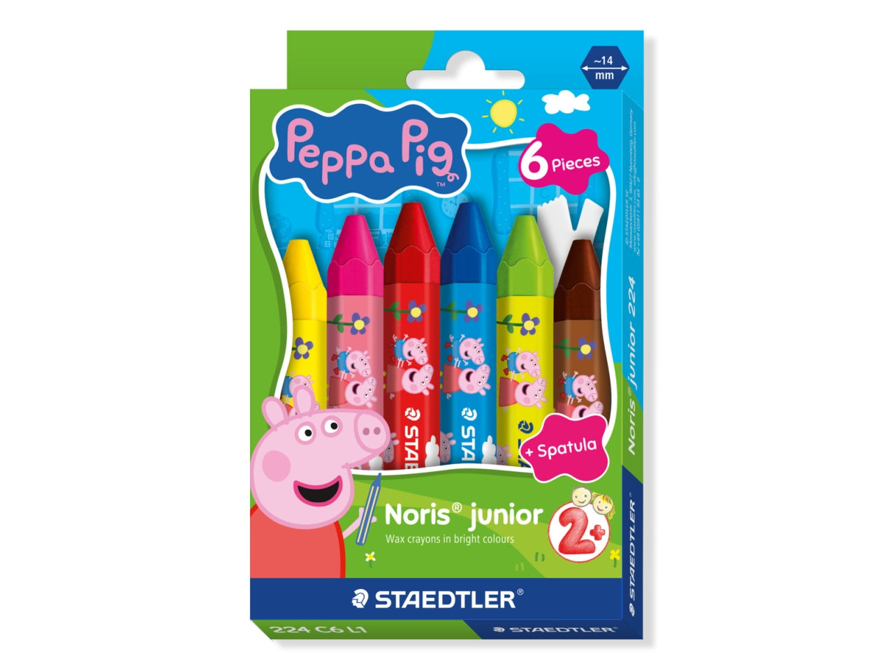Noris junior pastello a cera jumbo peppa pig d.14mm astuccio con 6 pastelli colori assortiti