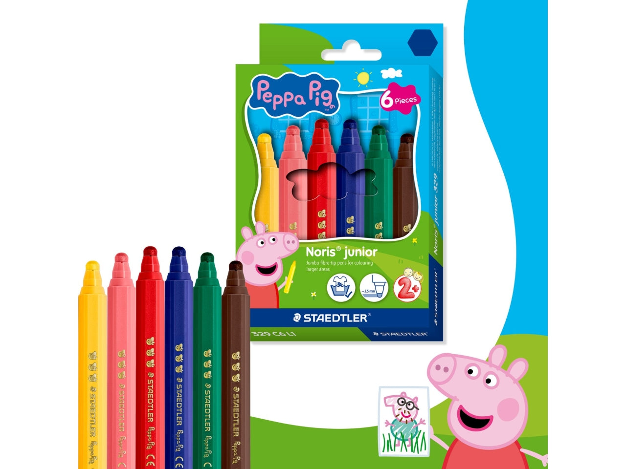 Noris junior pennarello jumbo peppa pig astuccio con 6 pezzi colori assortiti