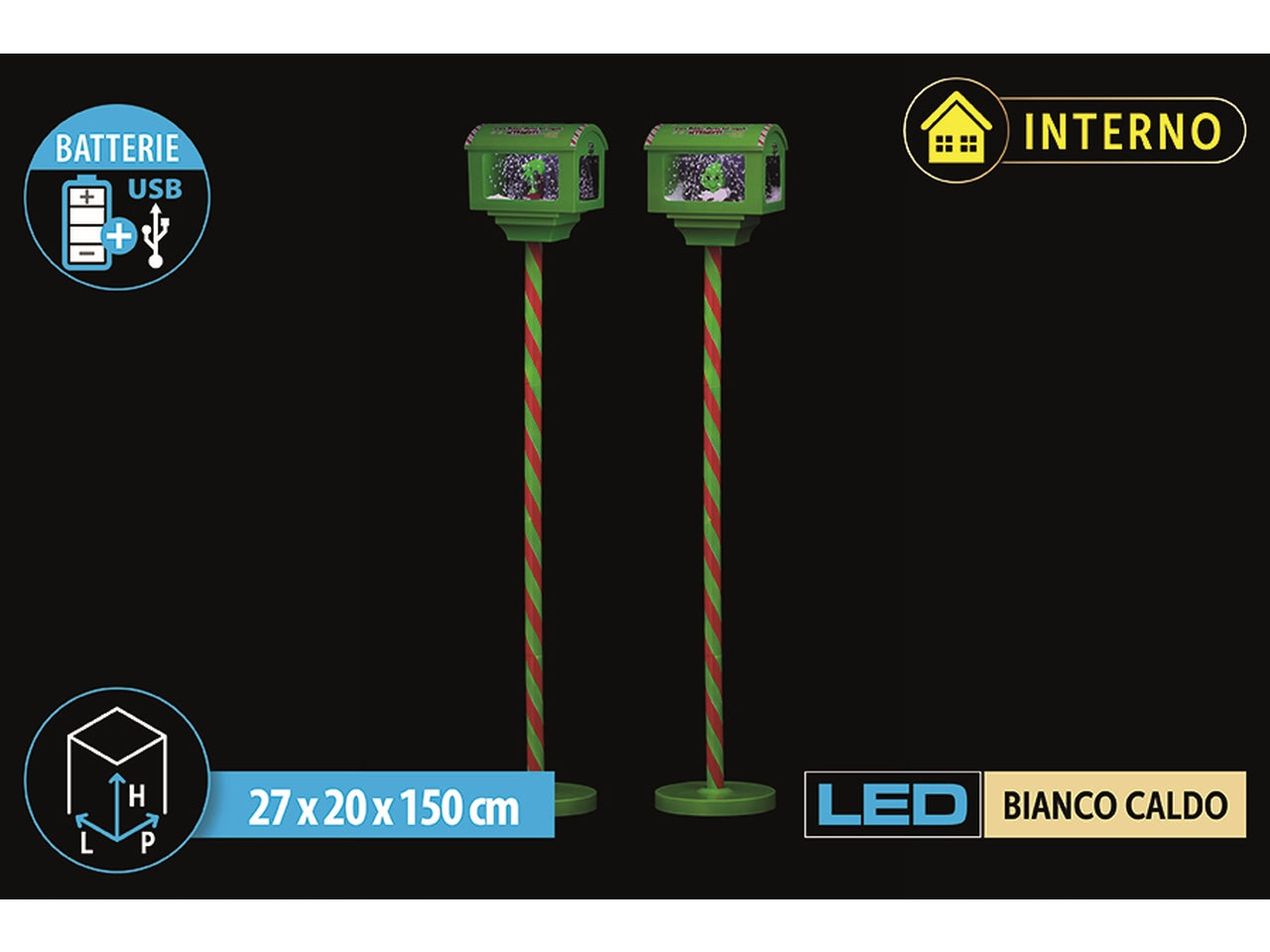 Cassetta postale maxi 150cm verde con led, musica e neve