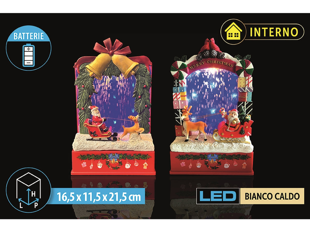 Palco 16,5x11,5x21,5cm con led e neve a batteria, in 2 assortimenti