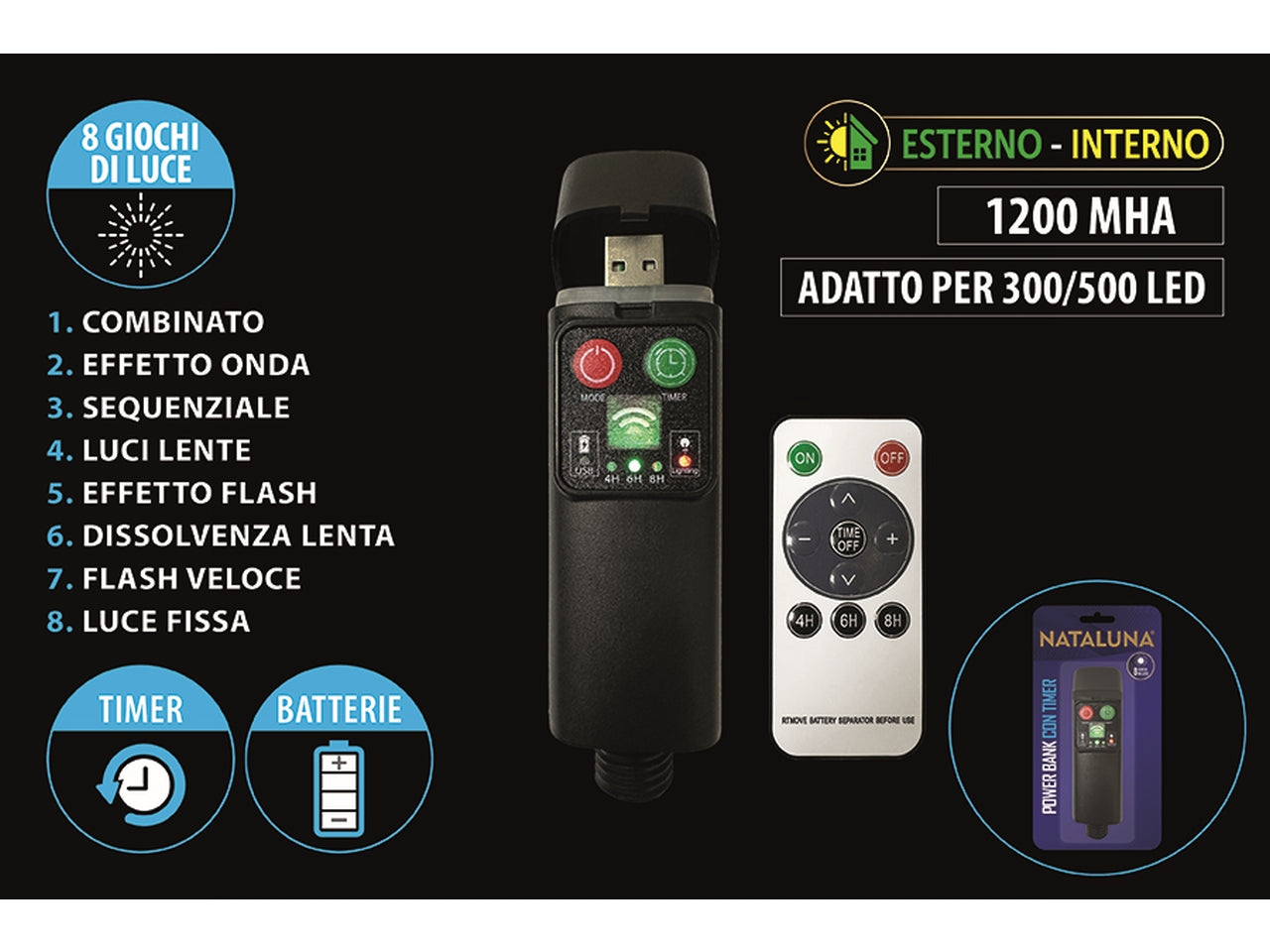 Powerbank 8f.tim/tel.u/e 1200ma usb x300/500l