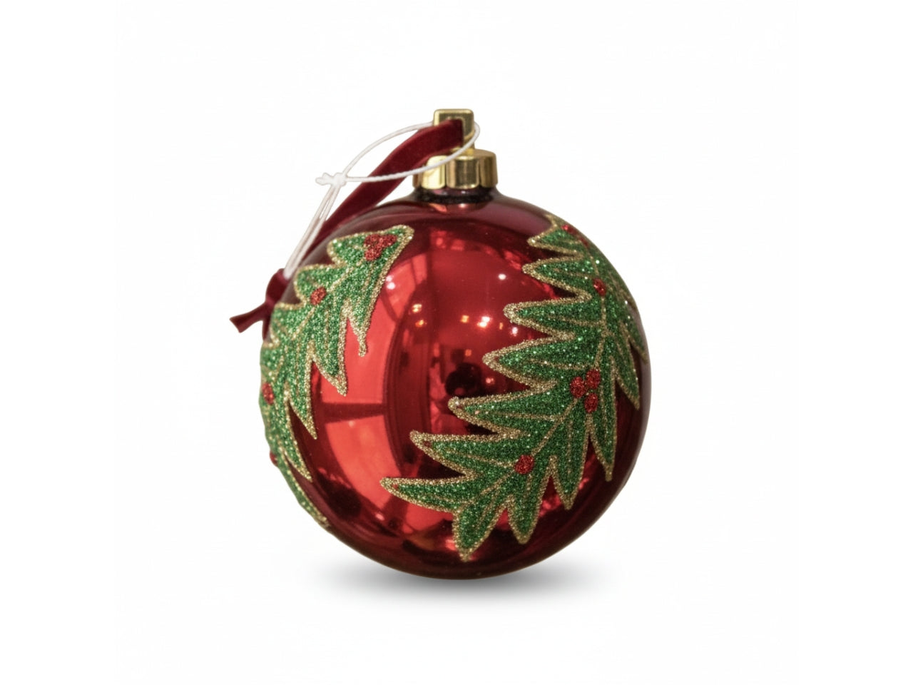 Palline di natale 12cm con agrifoglio rosse, set da 2 pezzi