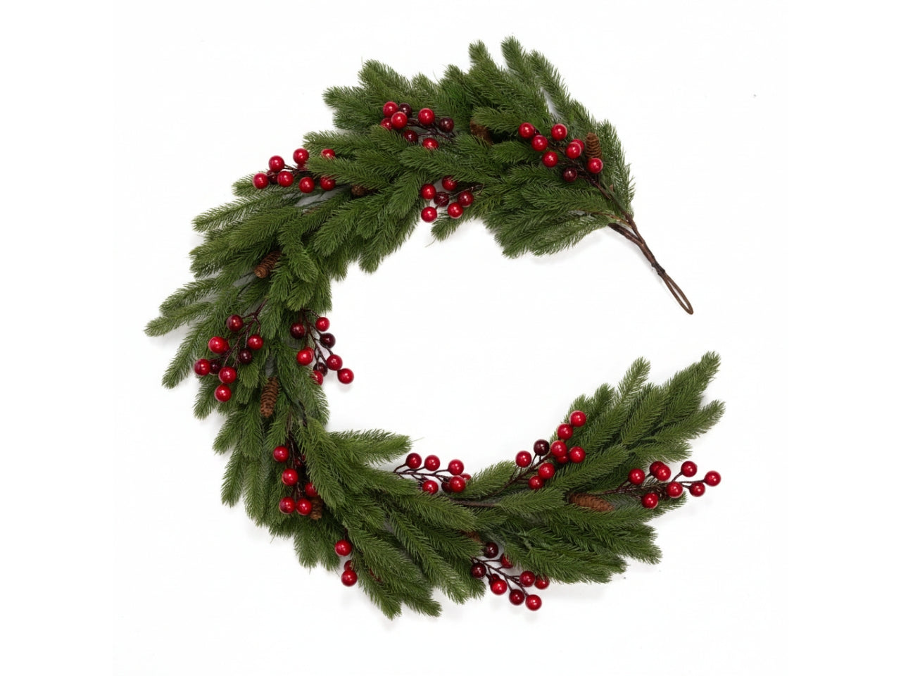 Ghirlanda di pino 110cm con bacche rosse, effetto real touch