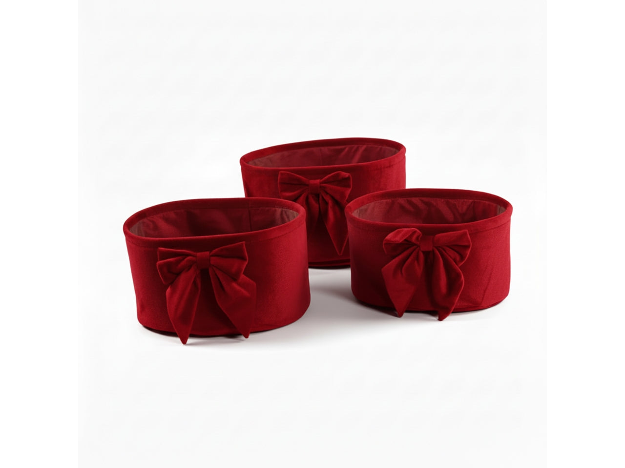 Set 3 cestini ovali in velluto rosso