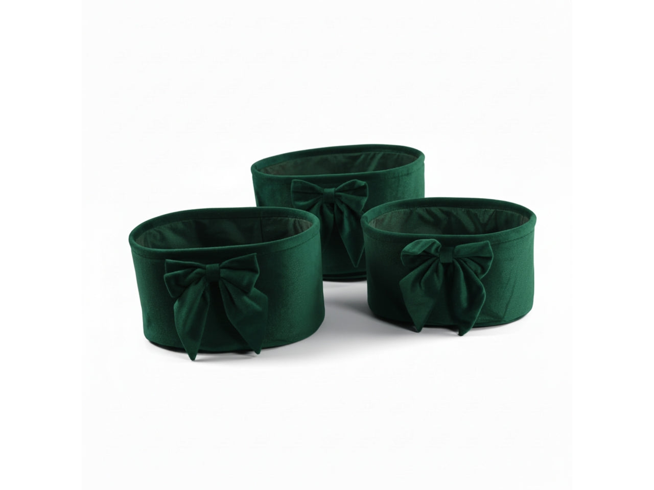 Set 3 cestini ovali in velluto verde