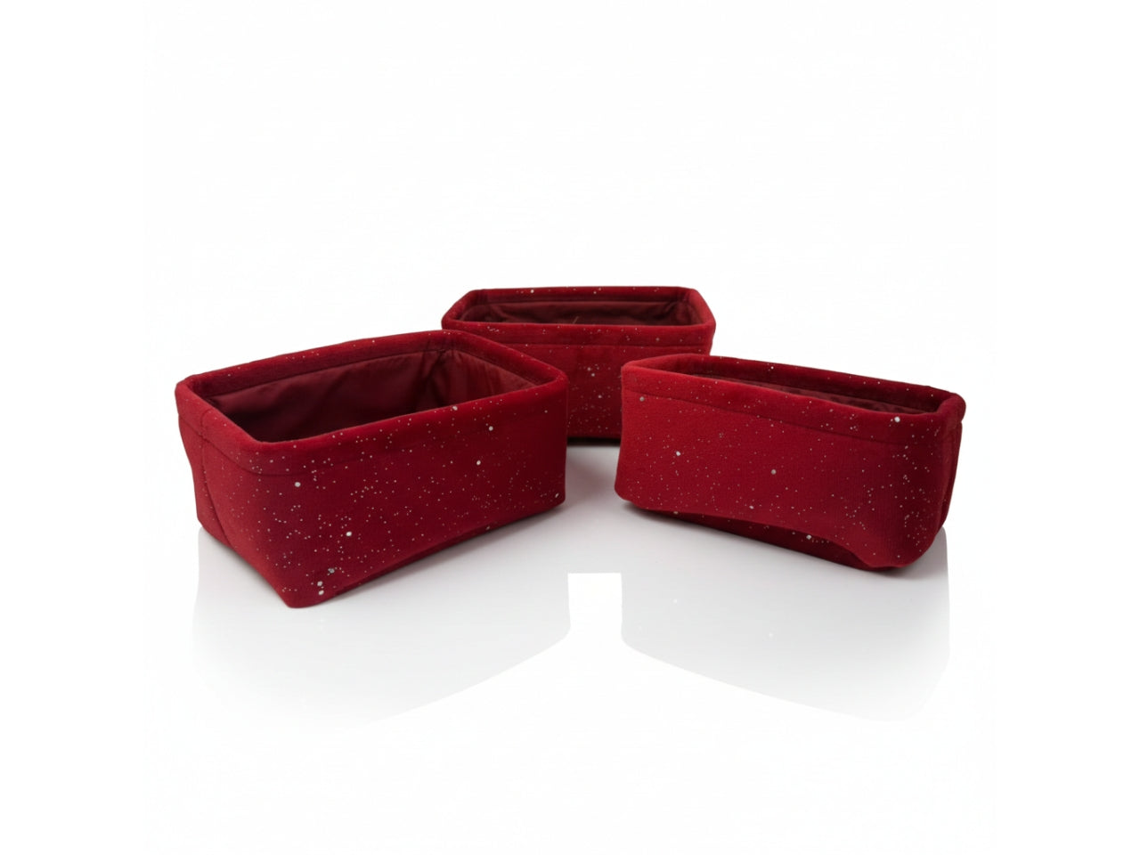 Set 3 cestini in velluto rosso