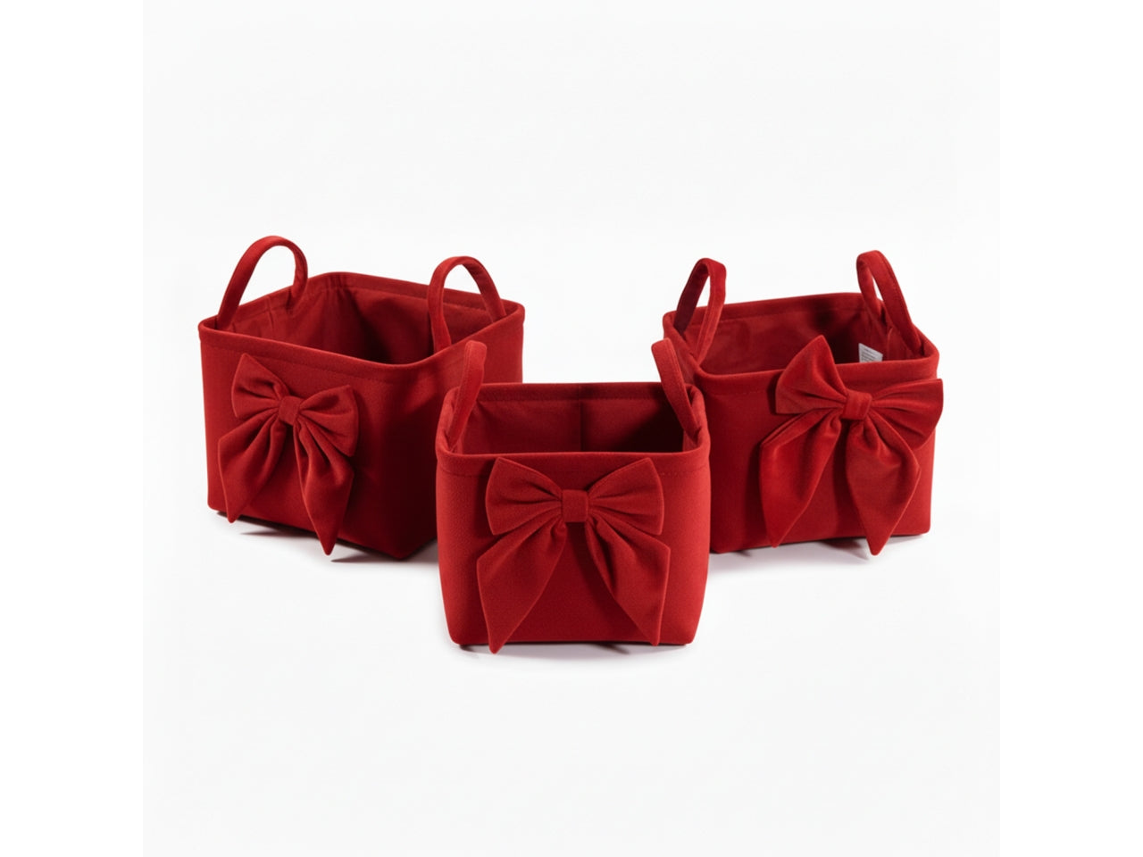 Set 3 cestini quadrati con manici rossi