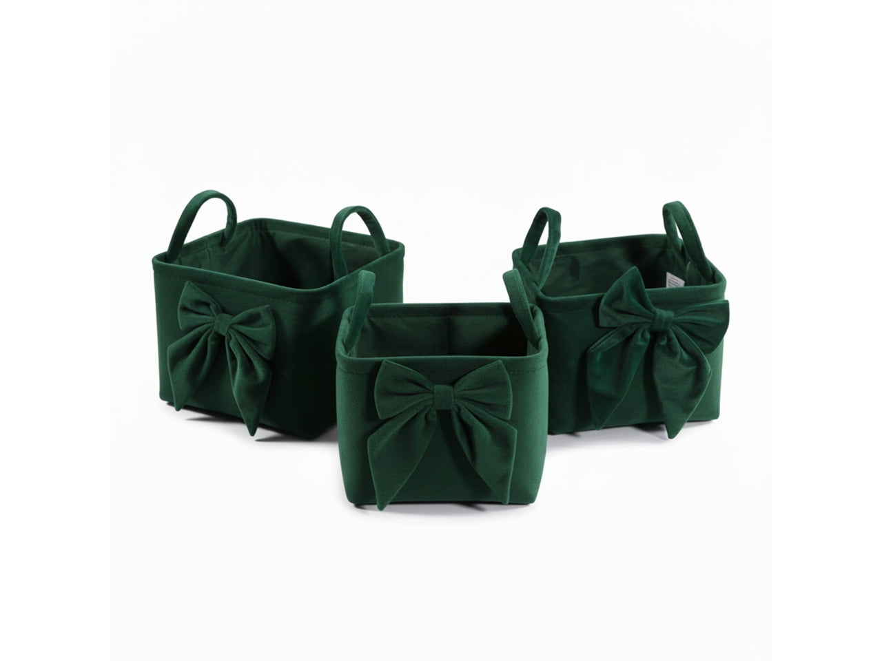 Set 3 cestini quadrati con manici verdi