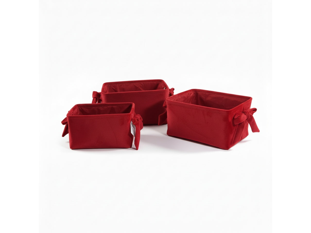 Set 3 cestini rettangolari con manici rossi