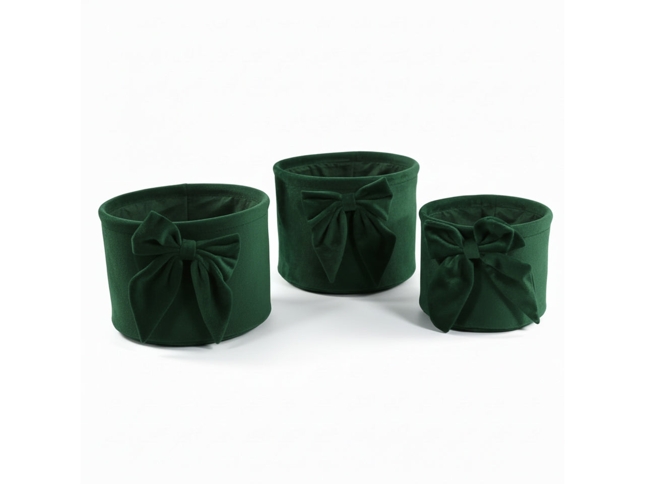 Set 3 cestini tondi in velluto verde