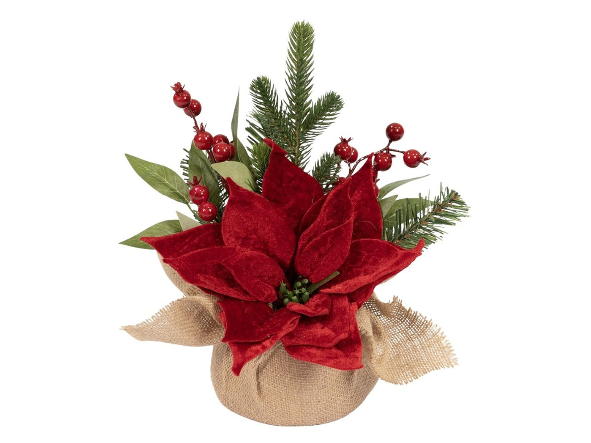 Albero 28cm c/bacche/fiori e base juta