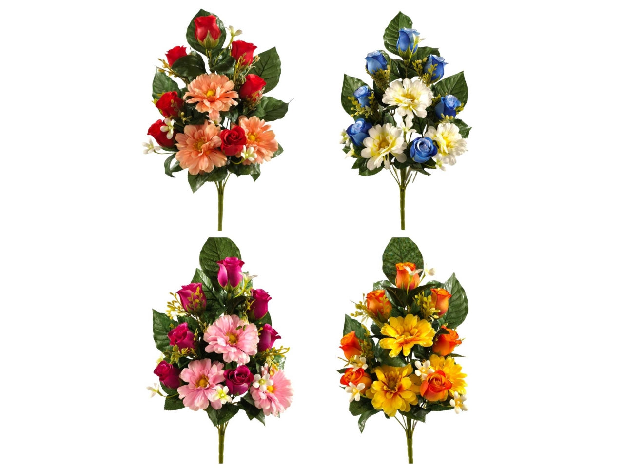 Mazzetto con boccioli di rose e gerbere, colori assortiti