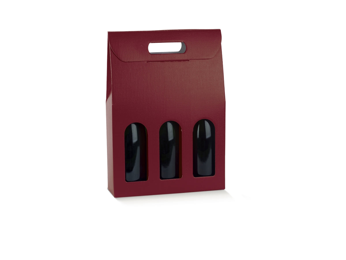 Portabottiglia 3 posti fibra bordeaux, 27x9x38,5cm
