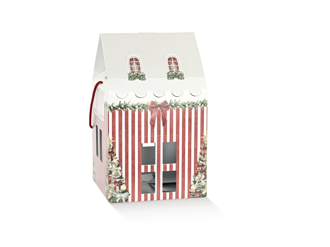 Casetta con cordino linea market rosso, 23x23x26cm