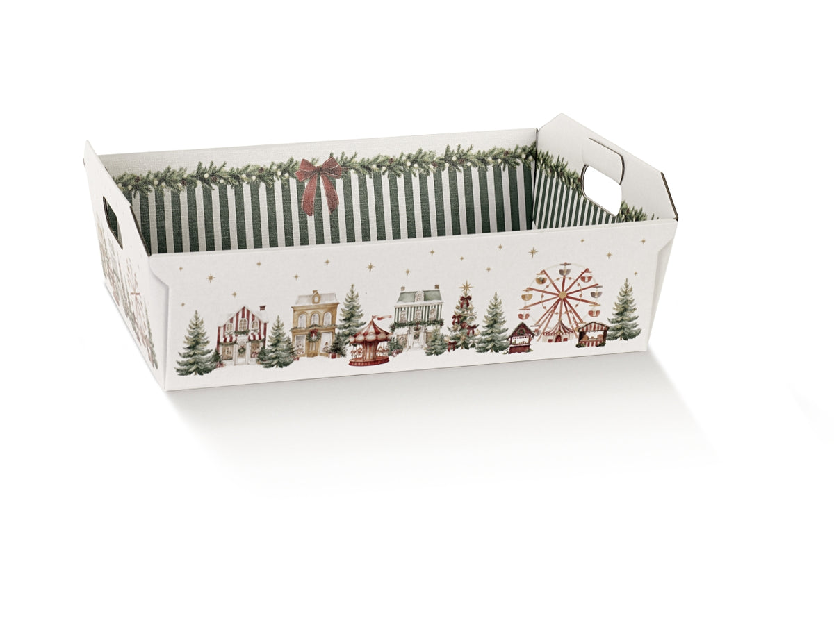 Cesto in cartone linea market verde, 40x30x12cm