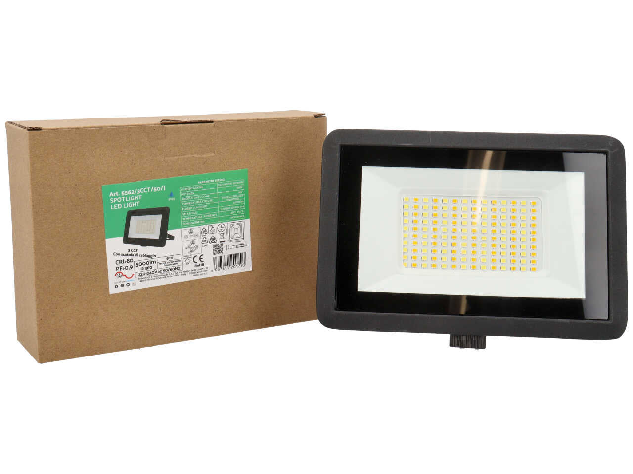 Faretto led per esterno 19x12,9x4,5cm 50W 3CCT IP65 nero