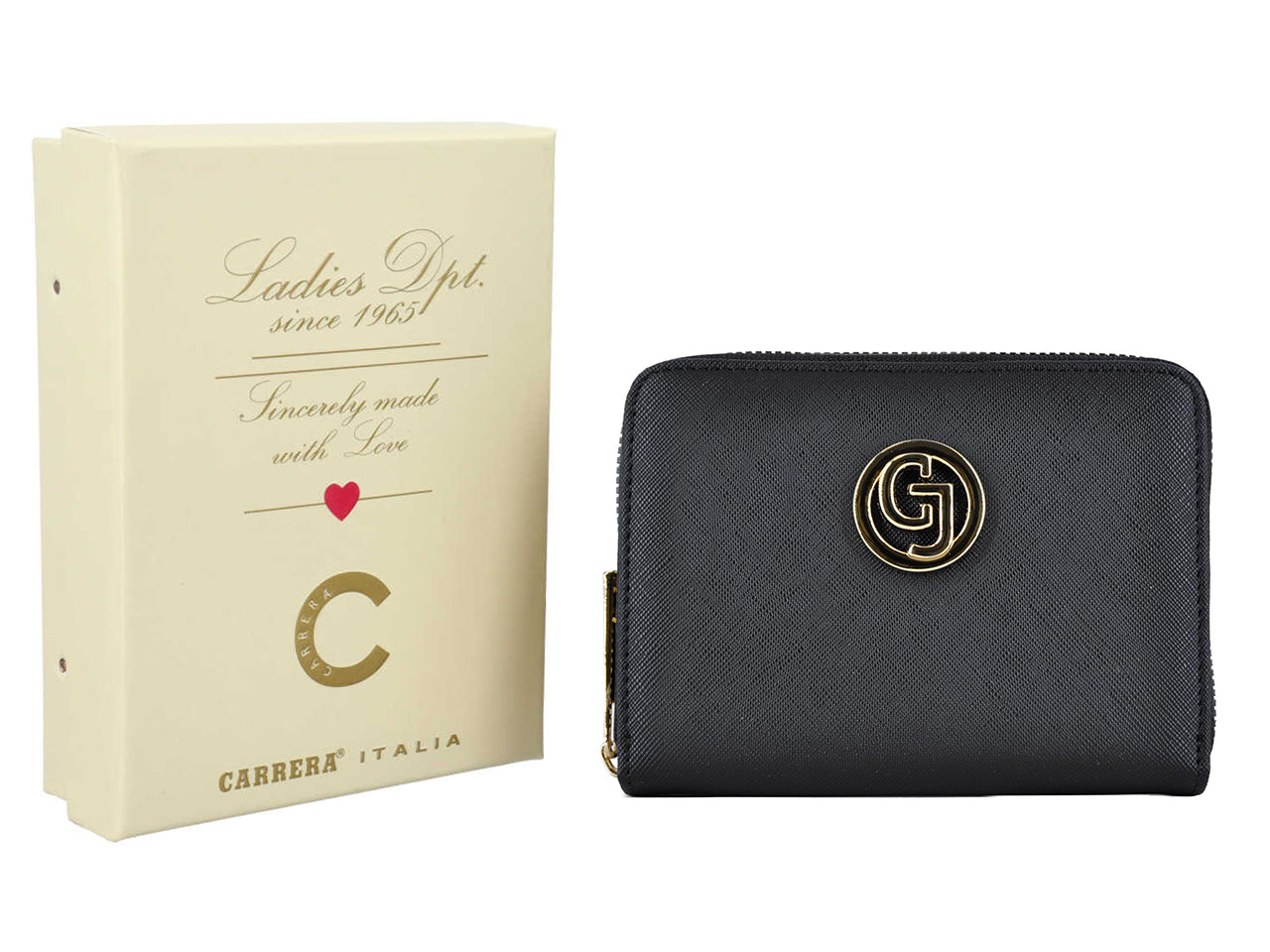 Carrera claire collection zip around bifold piccolo nero