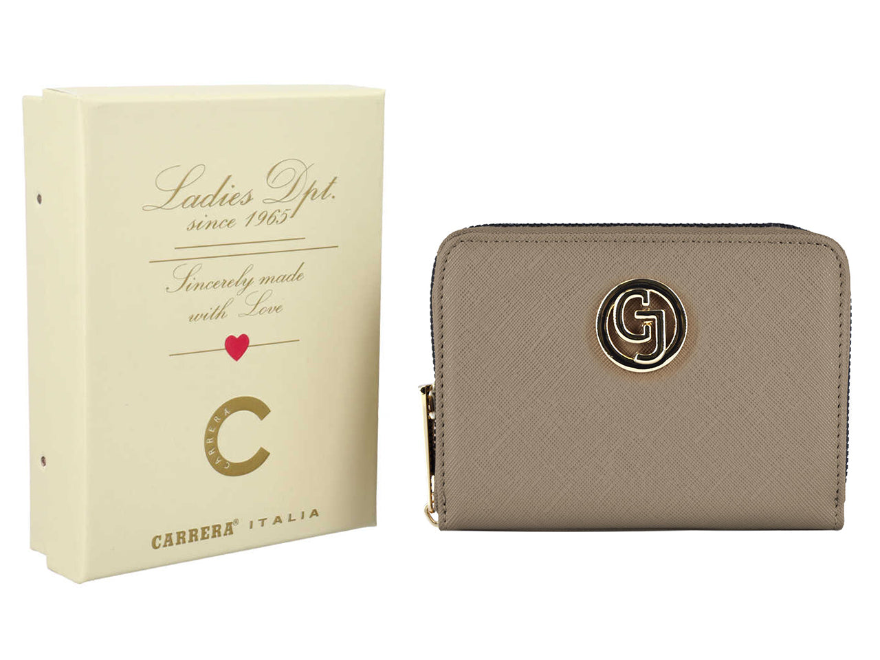 Carrera claire collection zip around bifold piccolo beige scuro