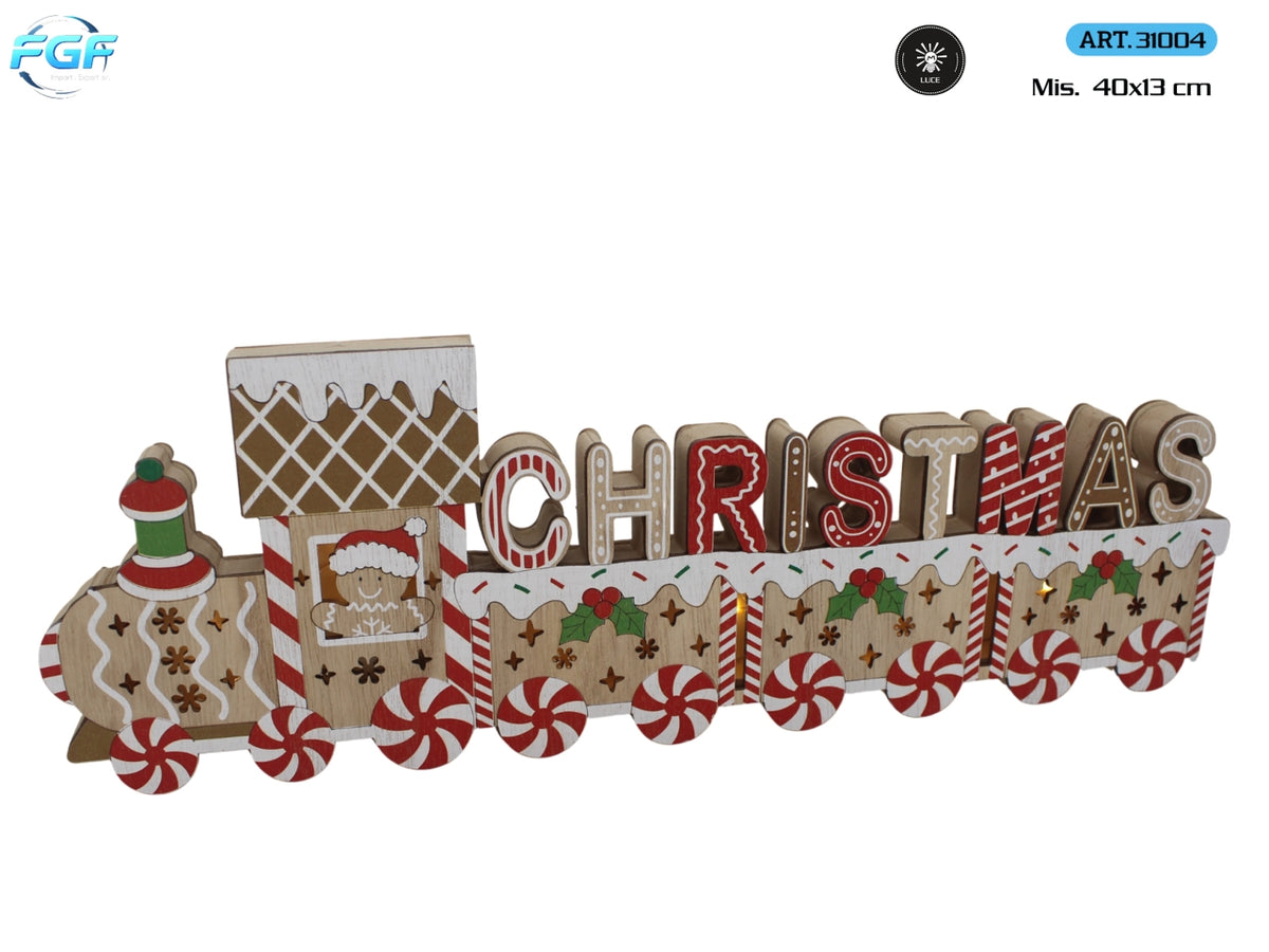 Scritta Christmas con trenino in legno 40x13cm
