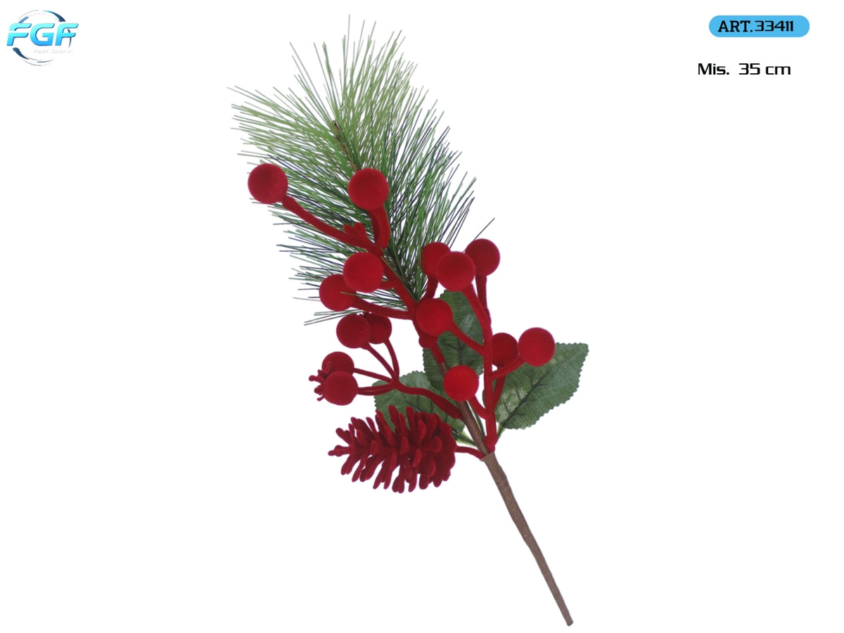 Ramo 35cm con bacche vellutate rosse