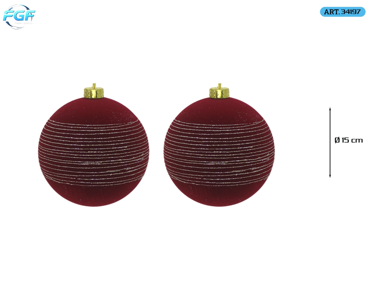 Palle 15cm in confezione da 2 pezzi, decorata in velluto bordeaux