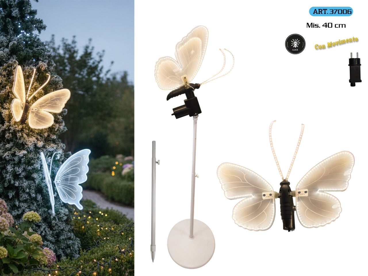 Farfalla 40cm con movimento e luce calda