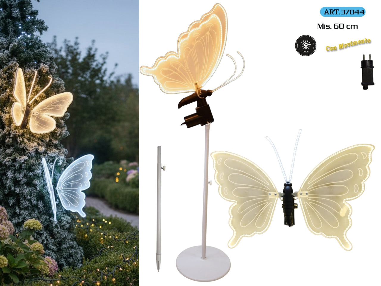 Farfalla 60cm con movimento e luce calda