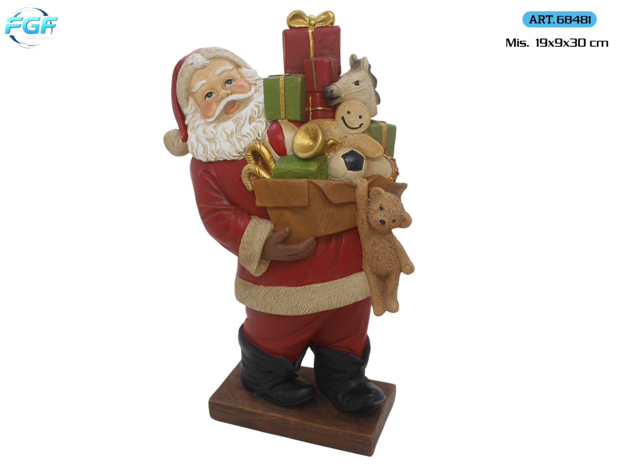 Babbo Natale 19x30cm con pacchi regalo in resina, colore rosso