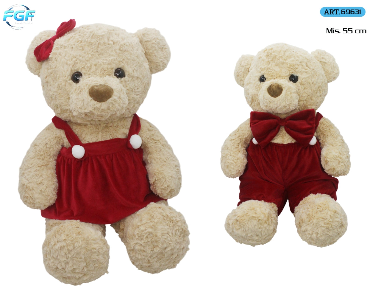 Orso peluche 55cm con vestito, modelli assortiti