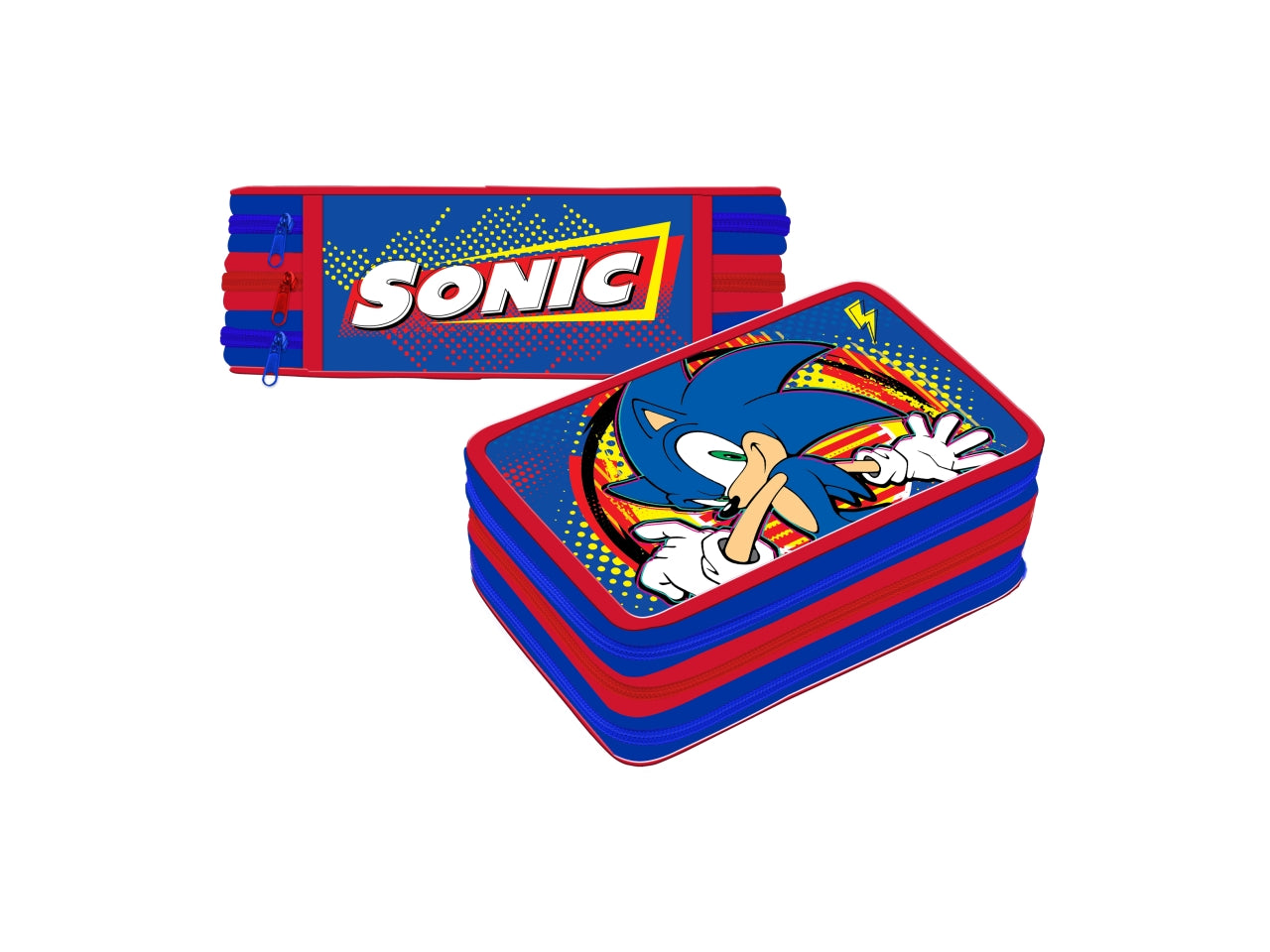 Astuccio scuola a 3 zip Sonic
